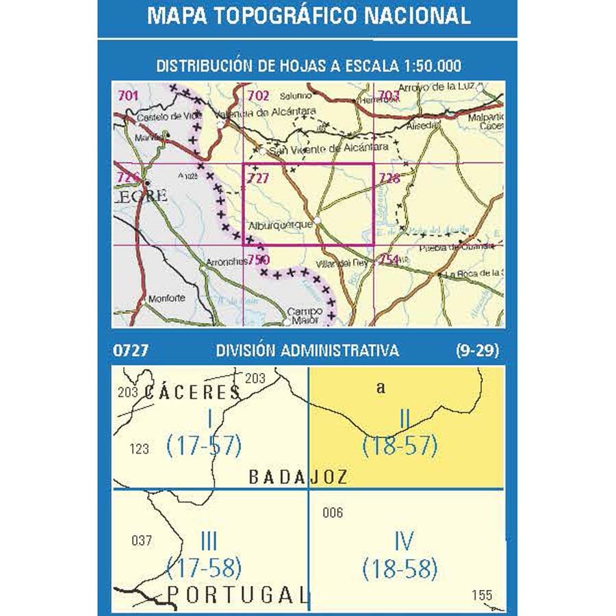 Carte topographique de l'Espagne n° 0727.2 - Dehesa de Piedrabuena | CNIG - 1/25 000 carte pliée CNIG 