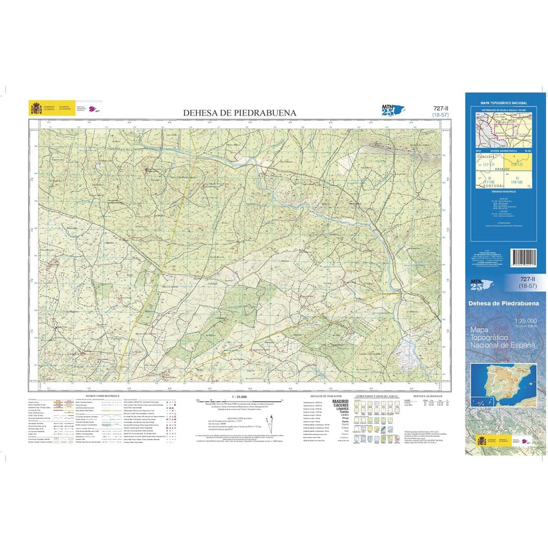 Carte topographique de l'Espagne n° 0727.2 - Dehesa de Piedrabuena | CNIG - 1/25 000 carte pliée CNIG 