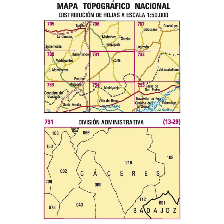 Carte topographique de l'Espagne n° 0731 - Zorita | CNIG - 1/50 000 carte pliée CNIG 