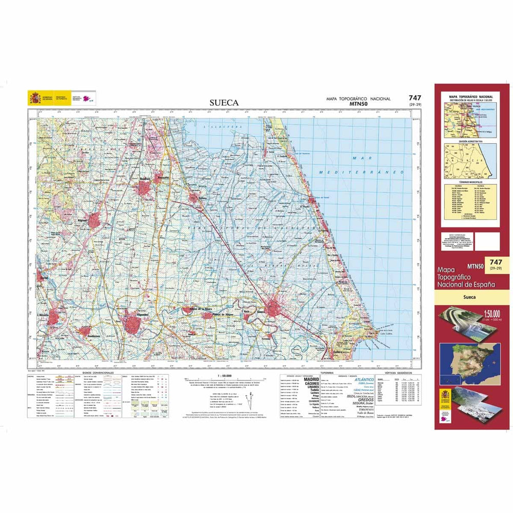 Carte topographique de l'Espagne n° 0747 - Sueca | CNIG - 1/50 000 carte pliée CNIG 