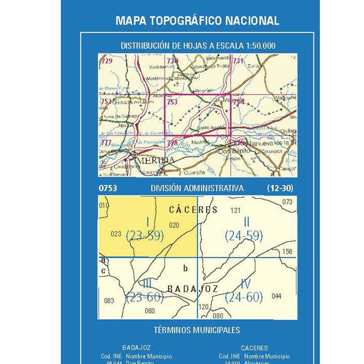 Carte topographique de l'Espagne n° 0753.1 - Sierra del Saltillo | CNIG - 1/25 000 carte pliée CNIG 