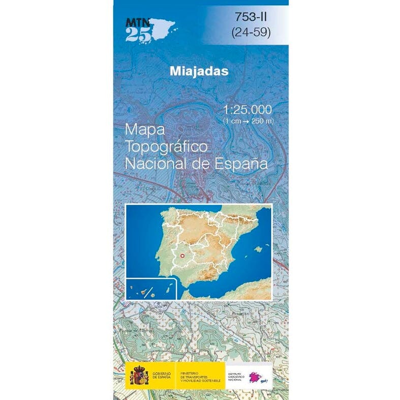 Carte topographique de l'Espagne n° 0753.2 - Miajadas | CNIG - 1/25 000 carte pliée CNIG 