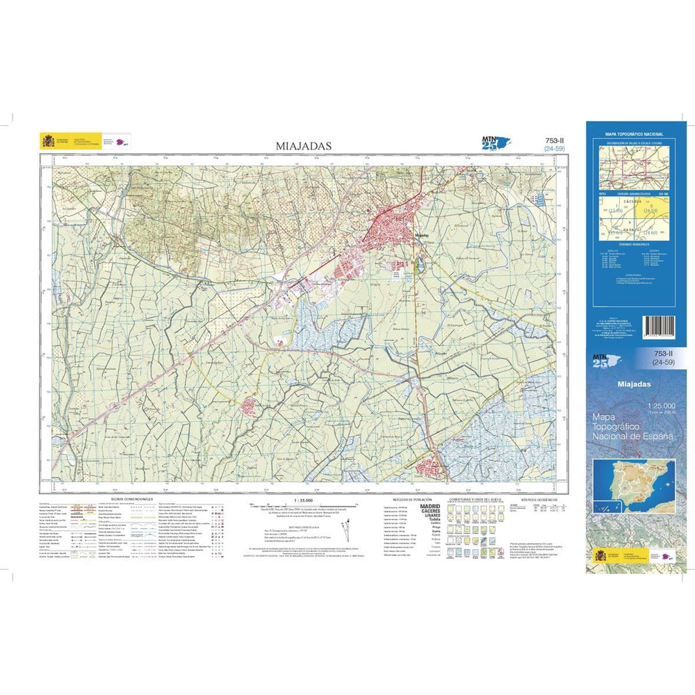 Carte topographique de l'Espagne n° 0753.2 - Miajadas | CNIG - 1/25 000 carte pliée CNIG 