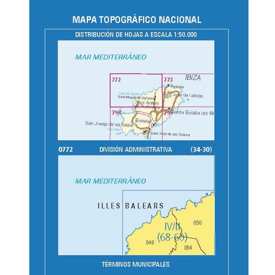 Carte topographique de l'Espagne n° 0772.4/2 - Sant Miquel de Balansat (Ibiza) | CNIG - 1/25 000 carte pliée CNIG 