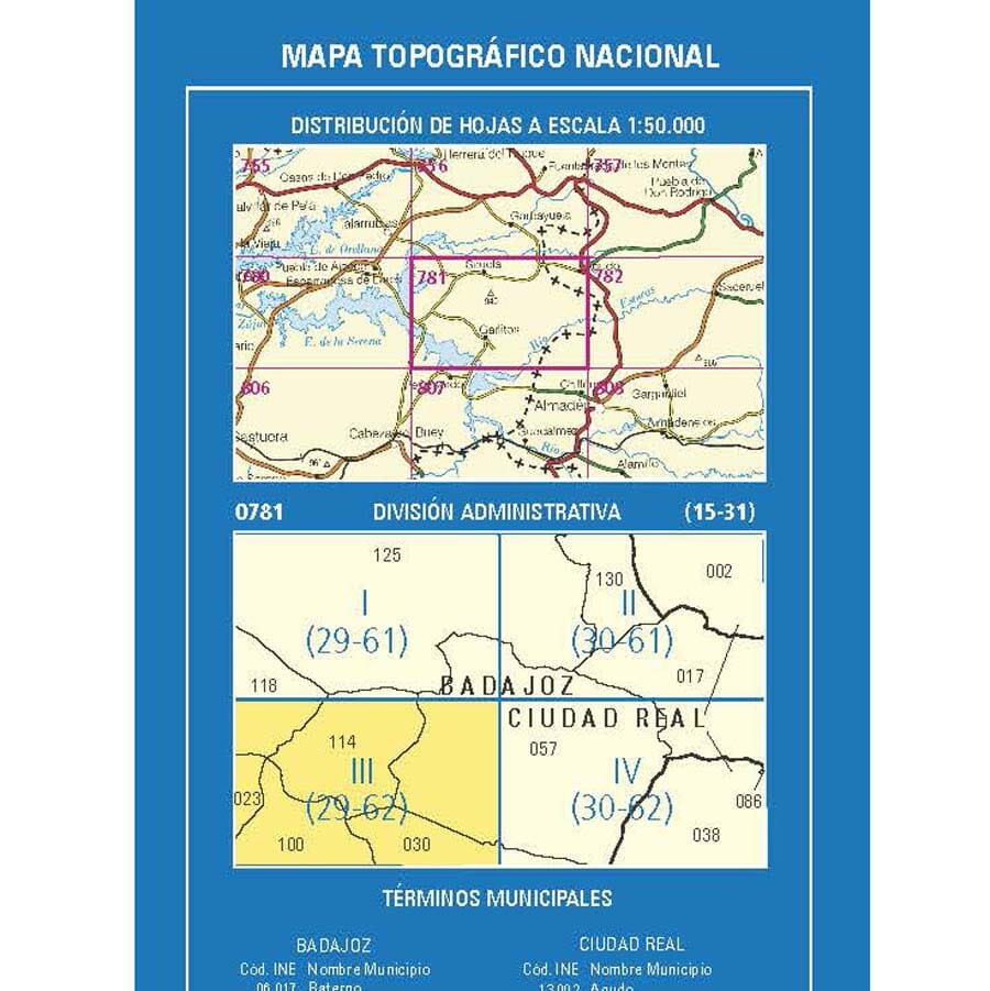 Carte topographique de l'Espagne n° 0781.3 - Garlitos | CNIG - 1/25 000 carte pliée CNIG 