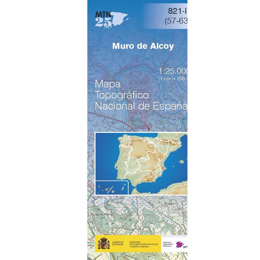 Carte topographique de l'Espagne n° 0821.1 - Muro de Alcoy | CNIG - 1/25 000 carte pliée CNIG 