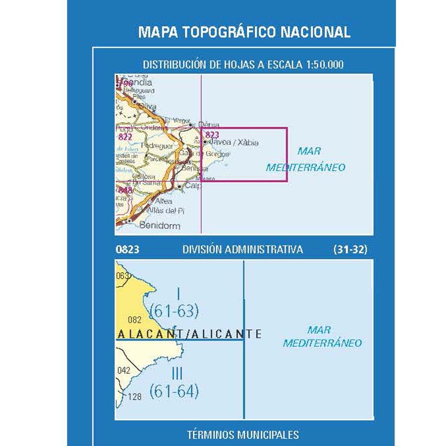 Carte topographique de l'Espagne n° 0823.1 - Jávea / Xábia | CNIG - 1/25 000 carte pliée CNIG 