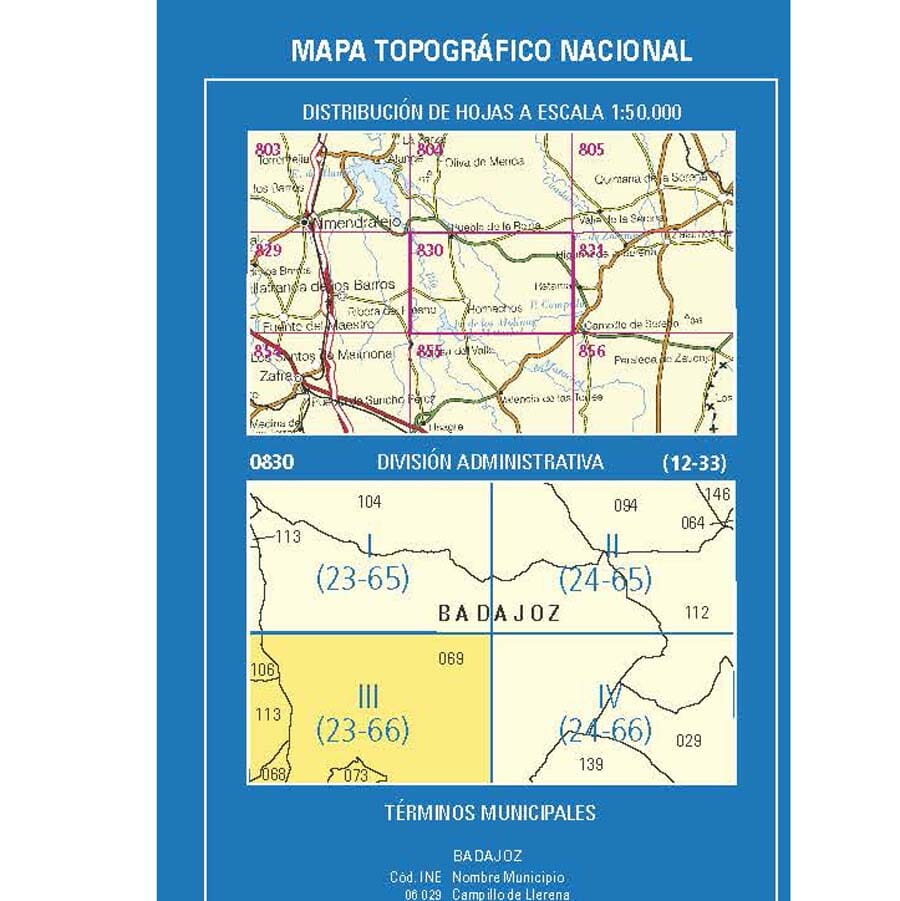 Carte topographique de l'Espagne n° 0830.3 - Hornachos | CNIG - 1/25 000 carte pliée CNIG 