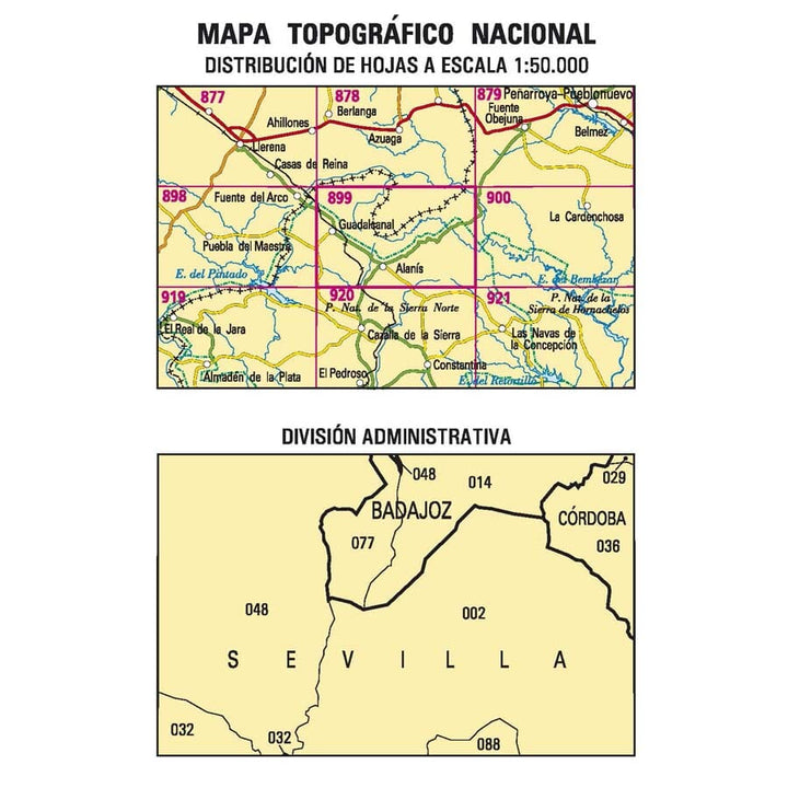 Carte topographique de l'Espagne n° 0899 - Guadalcanal | CNIG - 1/50 000 carte pliée CNIG 