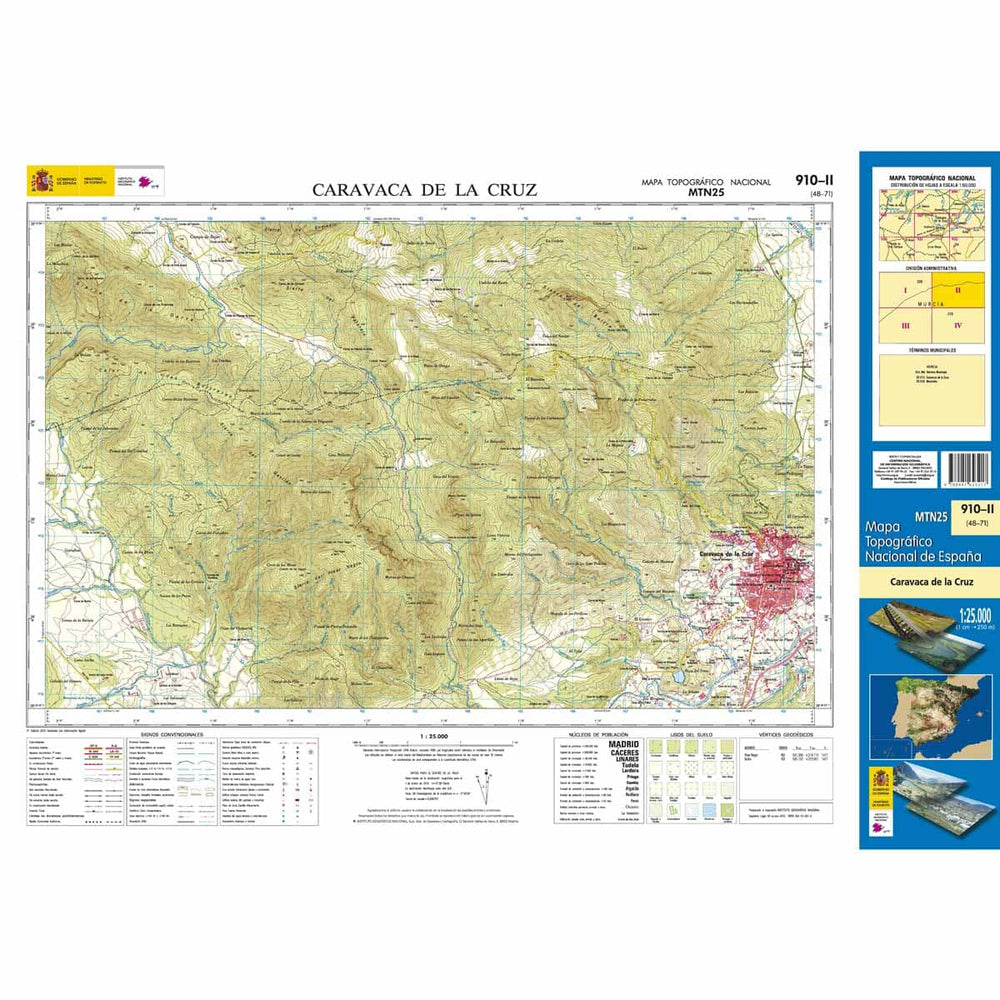 Carte topographique de l'Espagne n° 0910.2 - Caravaca de la Cruz | CNIG - 1/25 000 carte pliée CNIG 