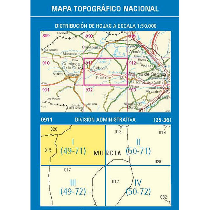 Carte topographique de l'Espagne n° 0911.1 - Cehegín | CNIG - 1/25 000 carte pliée CNIG 