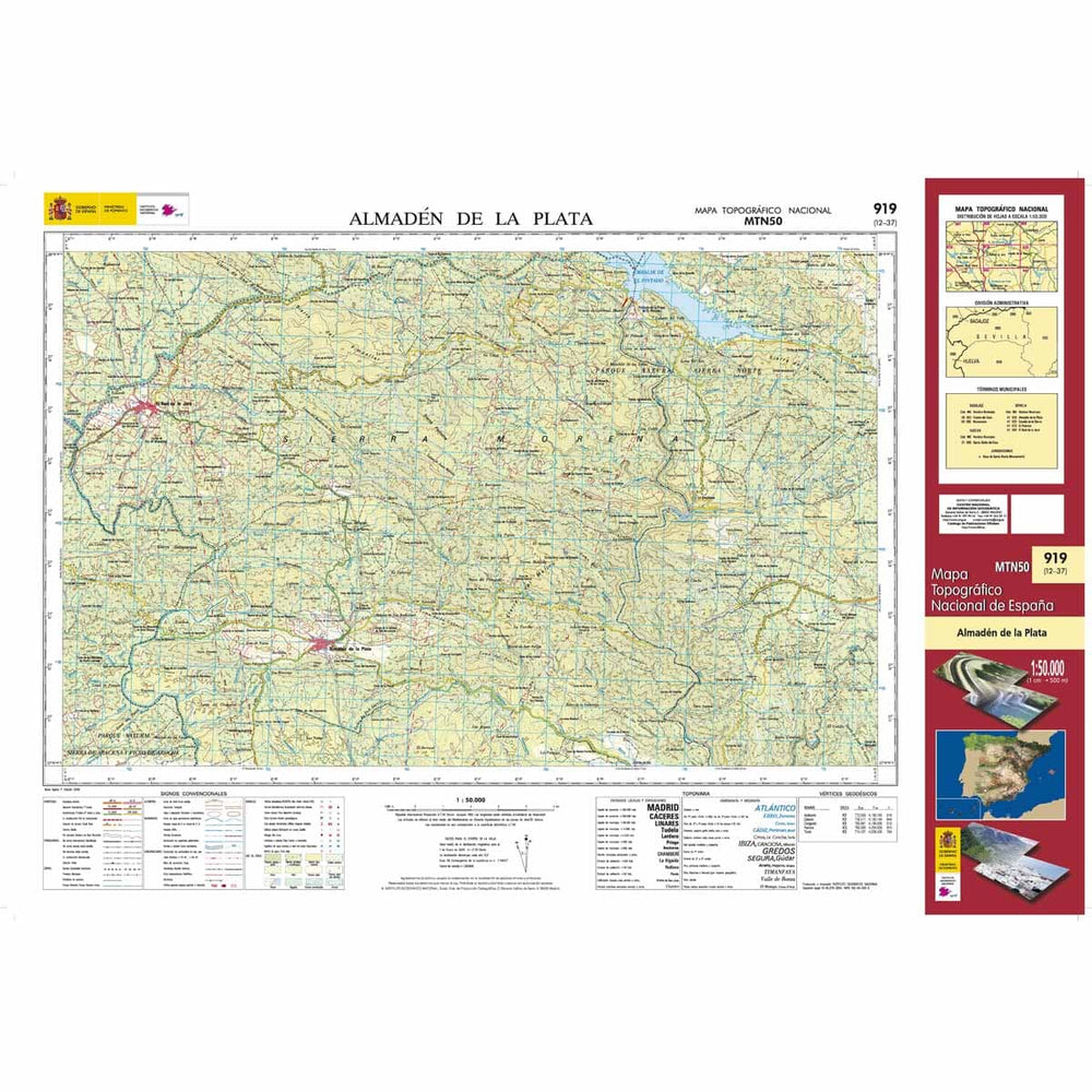 Carte topographique de l'Espagne n° 0919 - Almadén de la Plata | CNIG - 1/50 000 carte pliée CNIG 