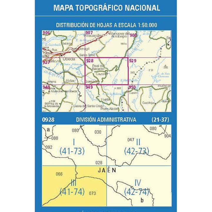 Carte topographique de l'Espagne n° 0928.3 - Quesada | CNIG - 1/25 000 carte pliée CNIG 