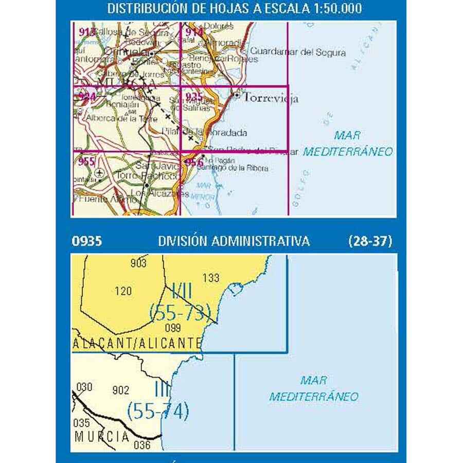 Carte topographique de l'Espagne n° 0935.1/2 - Torrevieja | CNIG - 1/25 000 carte pliée CNIG 