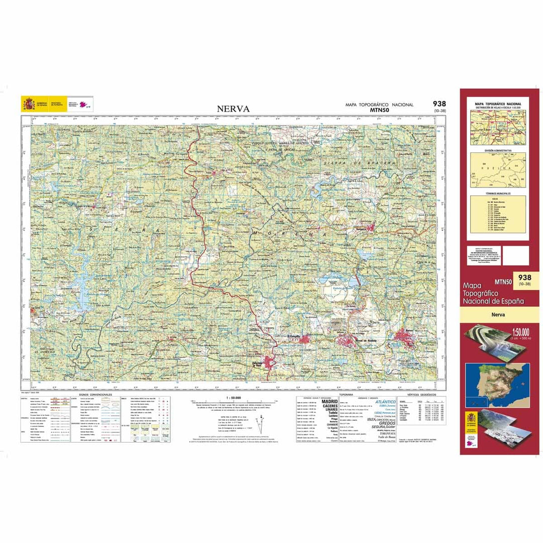 Carte topographique de l'Espagne n° 0938 - Nerva | CNIG - 1/50 000 carte pliée CNIG 