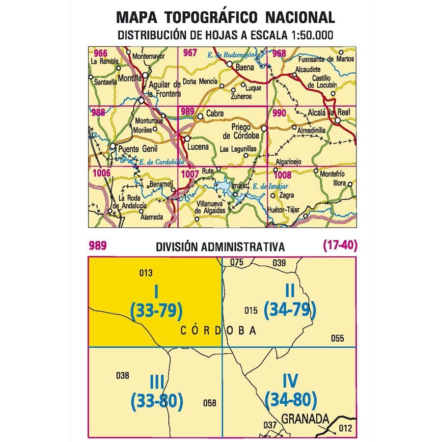 Carte topographique de l'Espagne n° 0989.1 - Cabra | CNIG - 1/25 000 carte pliée CNIG 