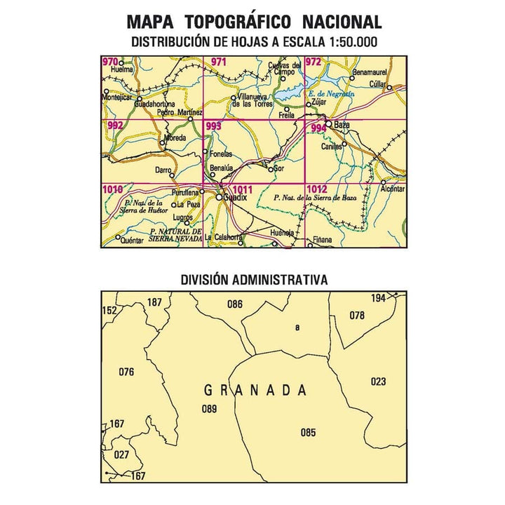 Carte topographique de l'Espagne n° 0993 - Benalúa | CNIG - 1/50 000 carte pliée CNIG 