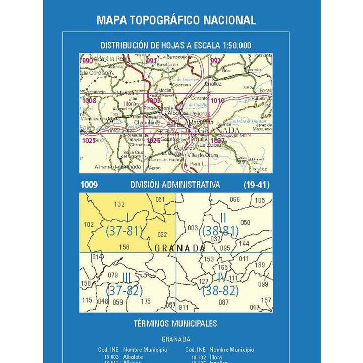 Carte topographique de l'Espagne n° 1009.1 - Pinos Puente | CNIG - 1/25 000 carte pliée CNIG 