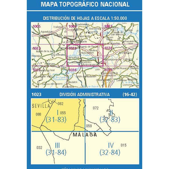 Carte topographique de l'Espagne n° 1023.1 - Humilladero | CNIG - 1/25 000 carte pliée CNIG 