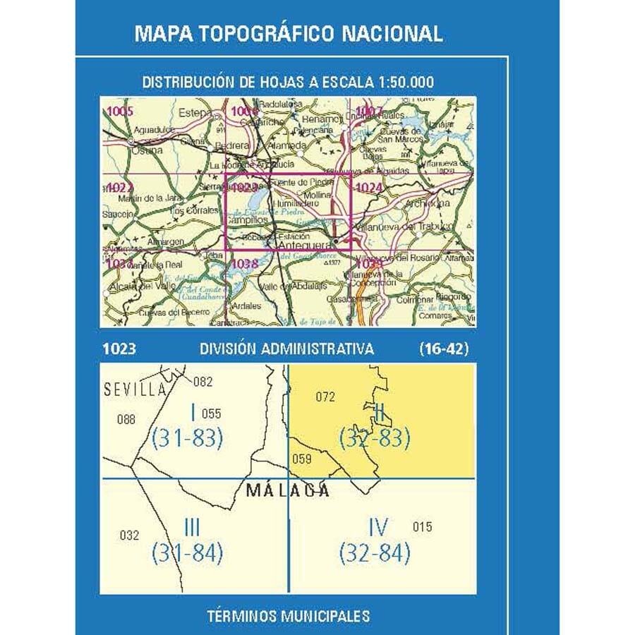 Carte topographique de l'Espagne n° 1023.2 - Mollina | CNIG - 1/25 000 carte pliée CNIG 