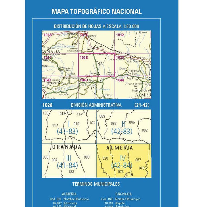 Carte topographique de l'Espagne n° 1028.4 - Laroles | CNIG - 1/25 000 carte pliée CNIG 