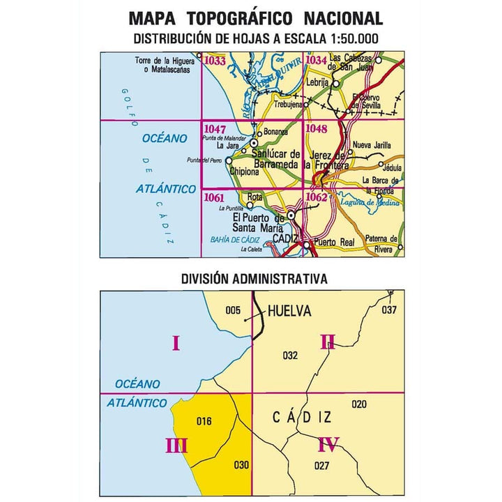 Carte topographique de l'Espagne n° 1047.3 - Chipiona | CNIG - 1/25 000 carte pliée CNIG 