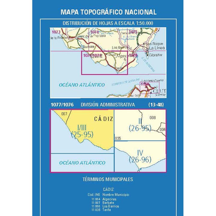 Carte topographique de l'Espagne n° 1077.1 & 1077.3 & 1076.2 - Facinas | CNIG - 1/25 000 carte pliée CNIG 