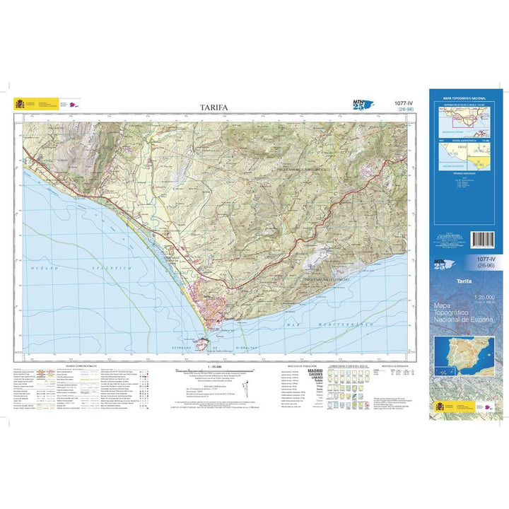 Carte topographique de l'Espagne n° 1077.4 - Tarifa | CNIG - 1/25 000 carte de randonnée CNIG 