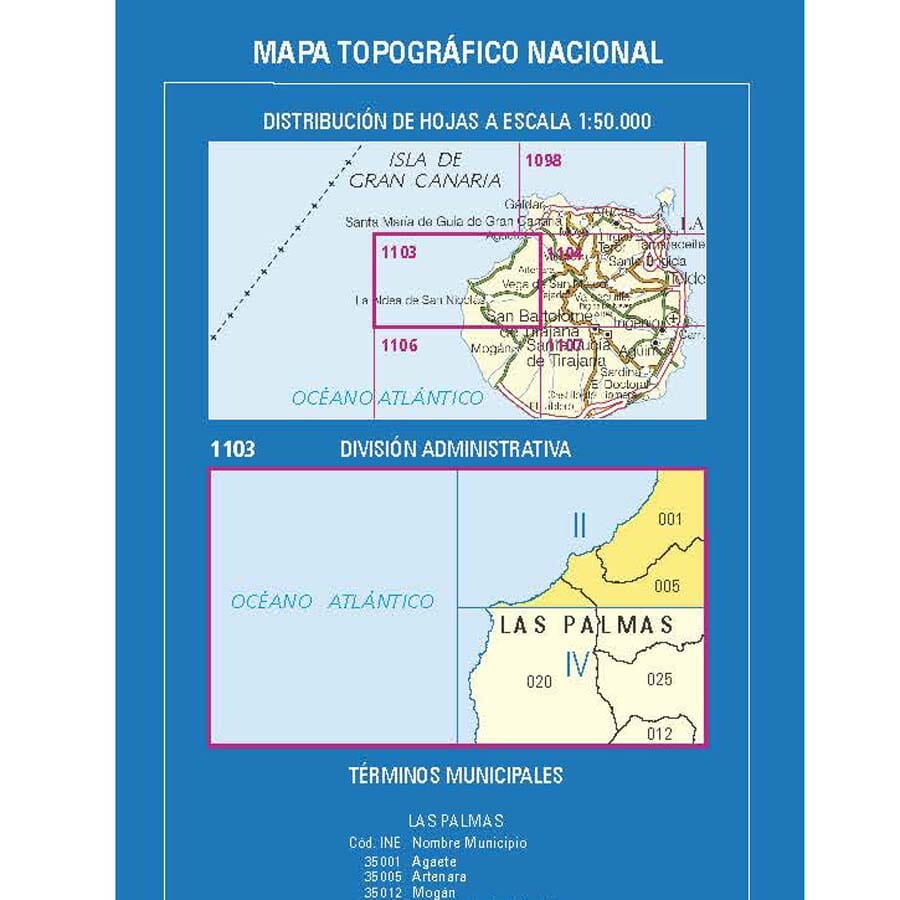 Carte topographique de l'Espagne n° 1103.2 - El Risco (Gran Canaria) | CNIG - 1/25 000 carte pliée CNIG 