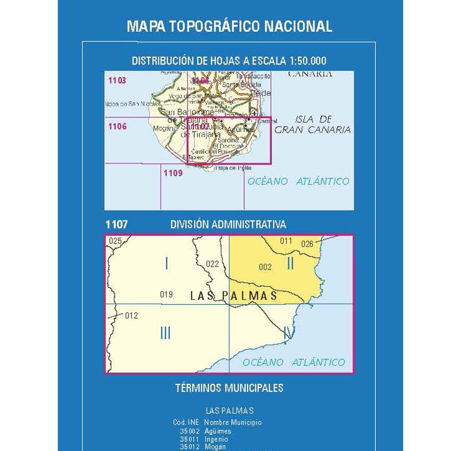 Carte topographique de l'Espagne n° 1107.2 - Ingenio (Gran Canaria) | CNIG - 1/25 000 carte pliée CNIG 