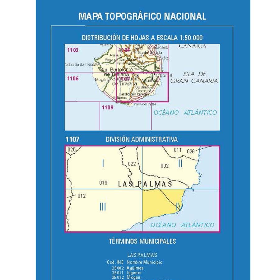 Carte topographique de l'Espagne n° 1107.4 - Vecindario (Gran Canaria) | CNIG - 1/25 000 carte pliée CNIG 