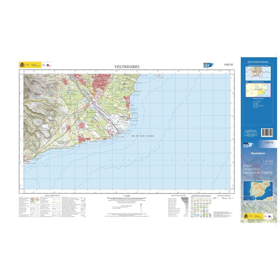 Carte topographique de l'Espagne n° 1107.4 - Vecindario (Gran Canaria) | CNIG - 1/25 000 carte pliée CNIG 