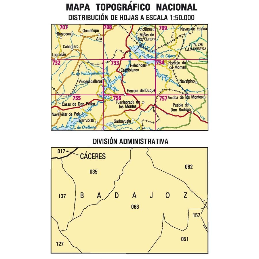 Carte topographique de l'Espagne n° 733 - Castilblanco | CNIG - 1/50 000 carte pliée CNIG 