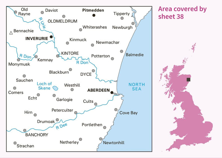 Carte topographique n° 038 - Aberdeen (Ecosse) | Ordnance Survey - Landranger carte pliée Ordnance Survey 