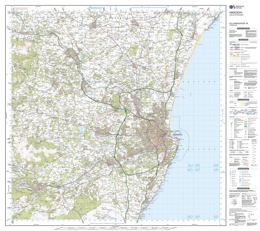 Carte topographique n° 038 - Aberdeen (Ecosse) | Ordnance Survey - Landranger carte pliée Ordnance Survey 