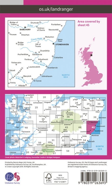 Carte topographique n° 045 - Stonehaven, Banchory (Ecosse) | Ordnance Survey - Landranger carte pliée Ordnance Survey 