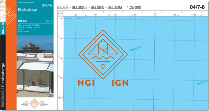 Carte topographique n° 04/7-8 - Blankenberge (Belgique) | NGI topo 25 carte pliée IGN Belgique 