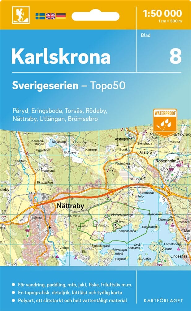 Carte topographique n° 08 - Karlskrona (Suède) | Norstedts - Sverigeserien carte pliée Norstedts 
