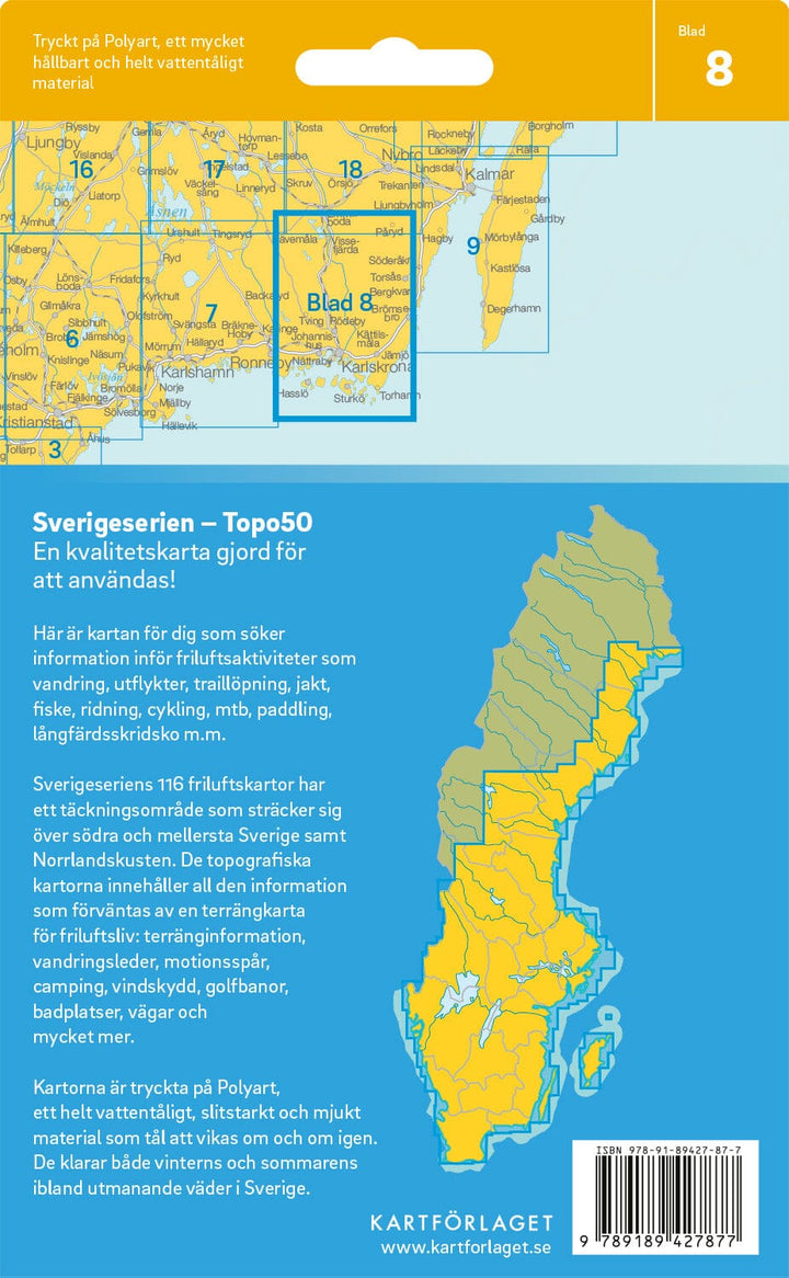 Carte topographique n° 08 - Karlskrona (Suède) | Norstedts - Sverigeserien carte pliée Norstedts 