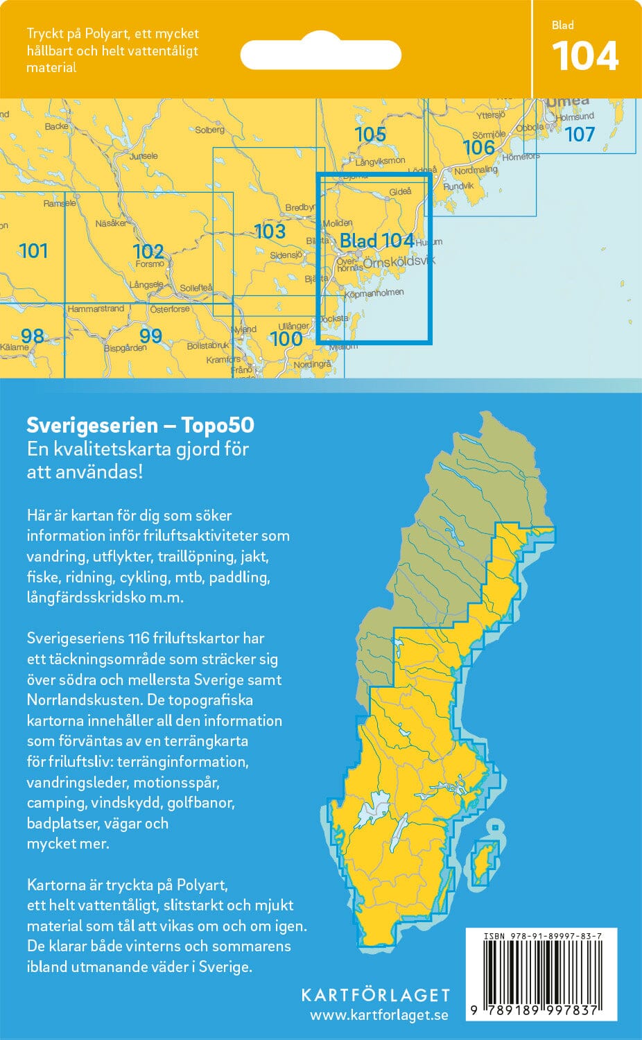 Carte topographique n° 104 - Örnsköldsvik (Suède) | Norstedts - Sverigeserien carte pliée Norstedts 