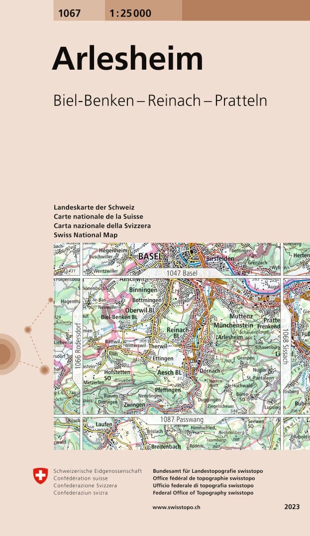 Carte topographique n° 1067 - Arlesheim (Suisse) | Swisstopo - 1/25 000 carte pliée Swisstopo 