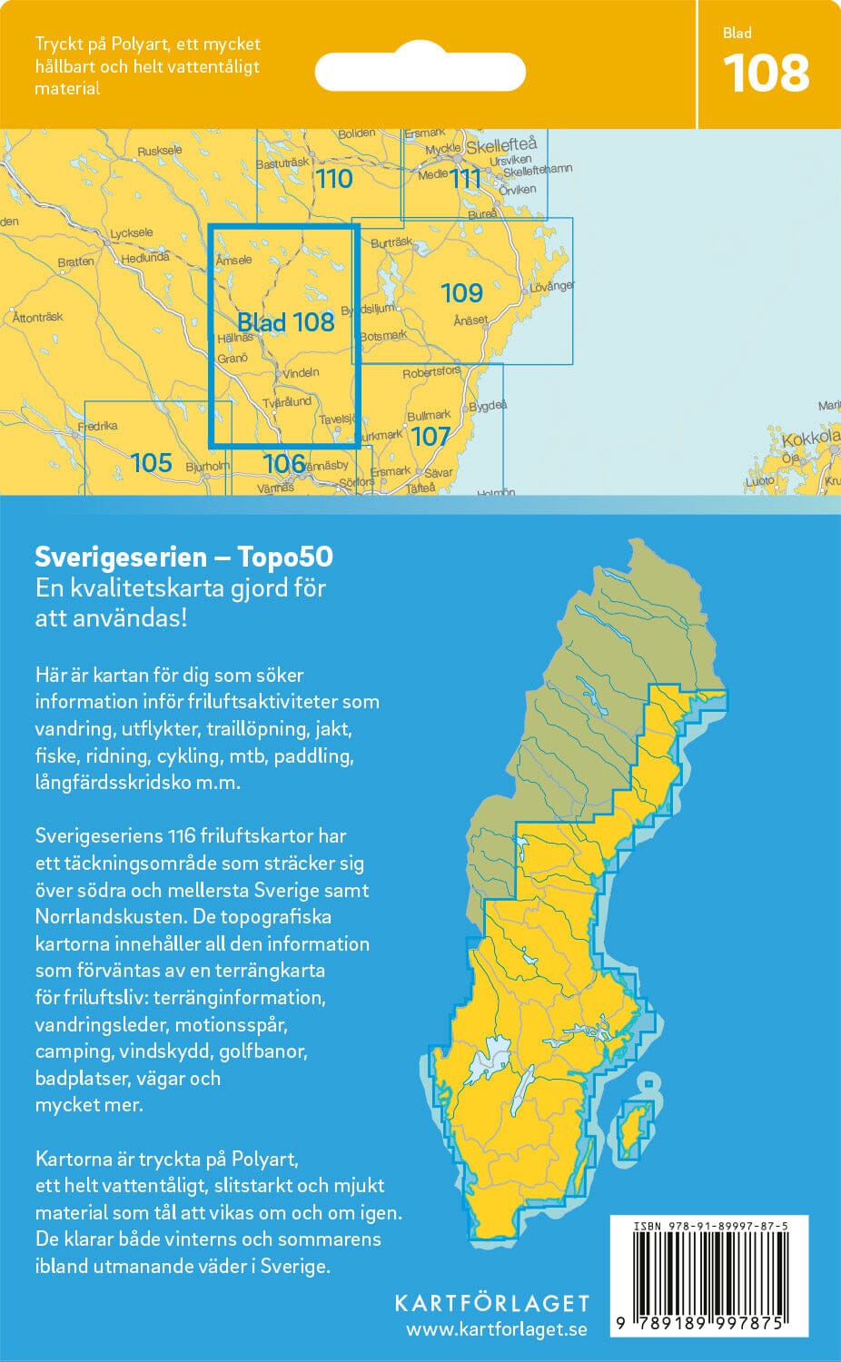Carte topographique n° 108 - Vindeln (Suède) | Norstedts - Sverigeserien carte pliée Norstedts 