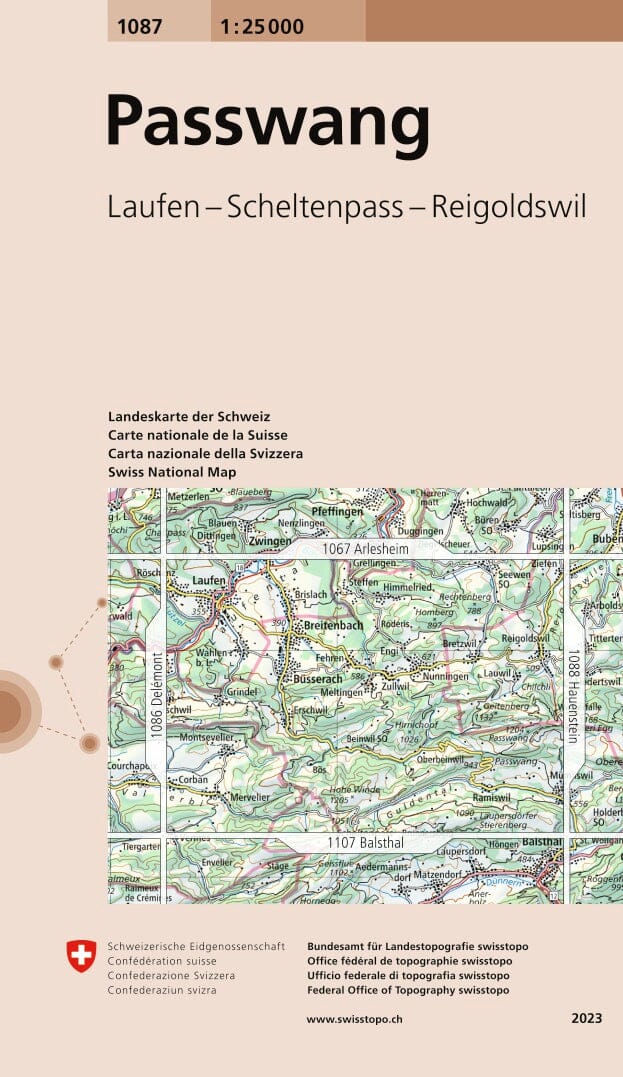 Carte topographique n° 1087 - Passwang (Suisse) | Swisstopo - 1/25 000 carte pliée Swisstopo 