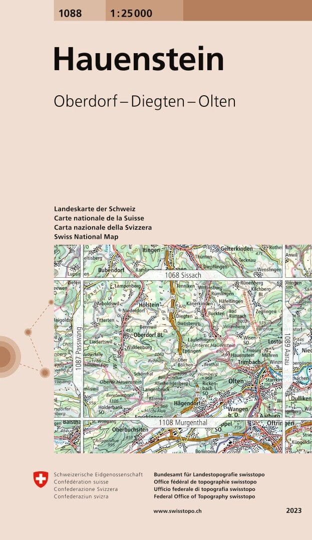 Carte topographique n° 1088 - Hauenstein (Suisse) | Swisstopo - 1/25 000 carte pliée Swisstopo 