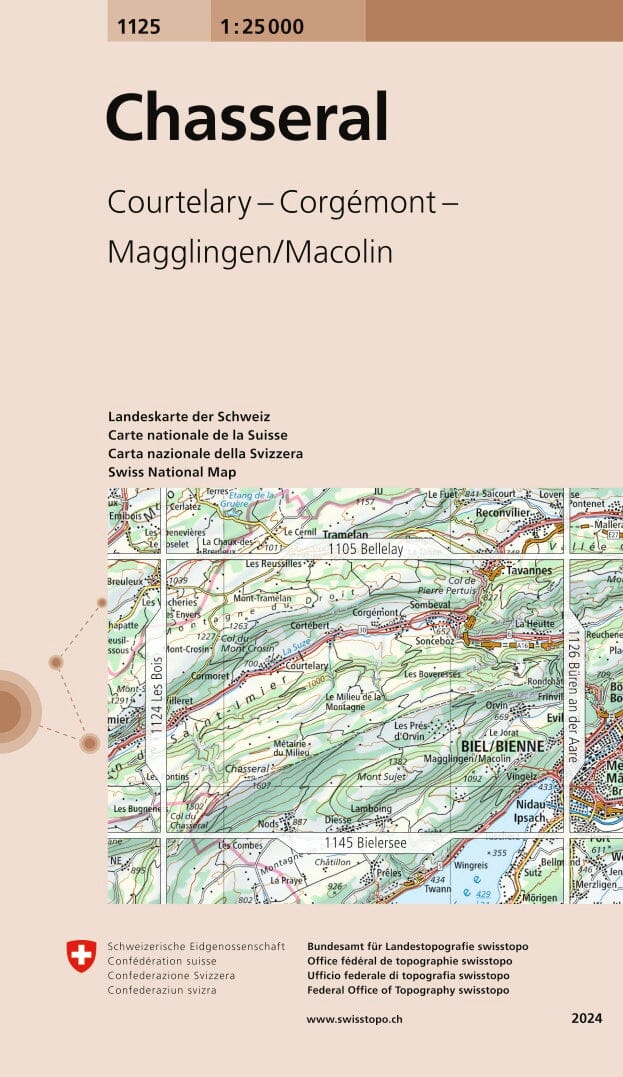 Carte topographique n° 1125 - Chasseral (Suisse) | Swisstopo - 1/25 000 carte pliée Swisstopo 