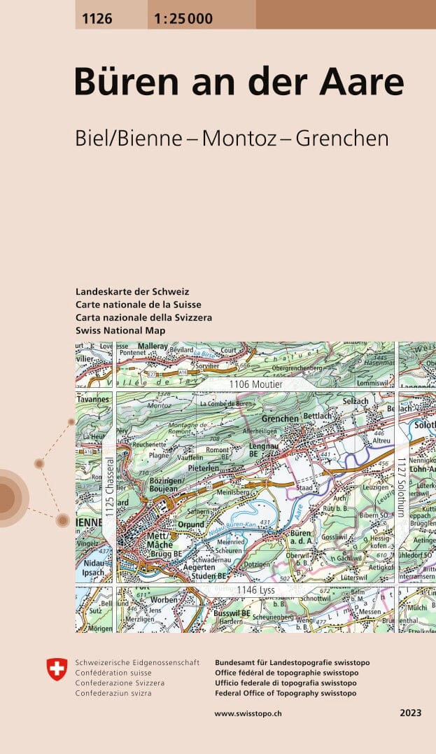 Carte topographique n° 1126 - Büren an der Aare (Suisse) | Swisstopo - 1/25 000 carte pliée Swisstopo 