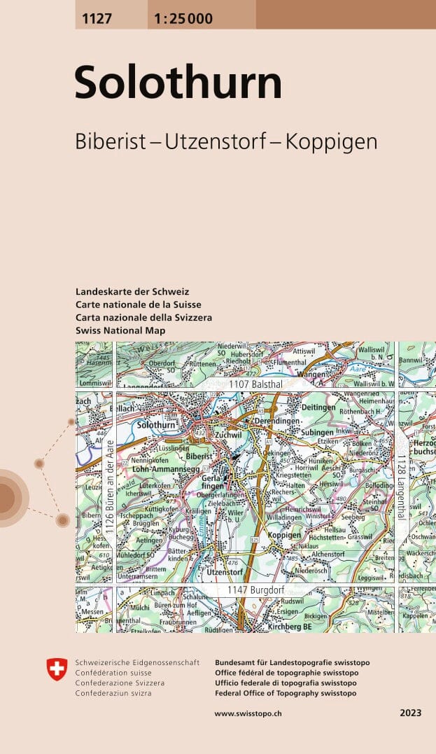 Carte topographique n° 1127 - Solothurn (Suisse) | Swisstopo - 1/25 000 carte pliée Swisstopo 