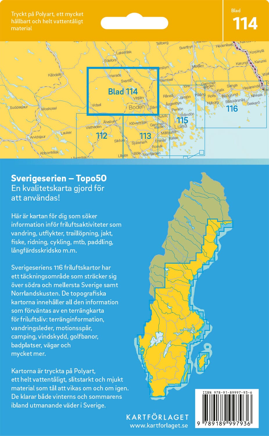 Carte topographique n° 114 - Boden (Suède) | Norstedts - Sverigeserien carte pliée Norstedts 