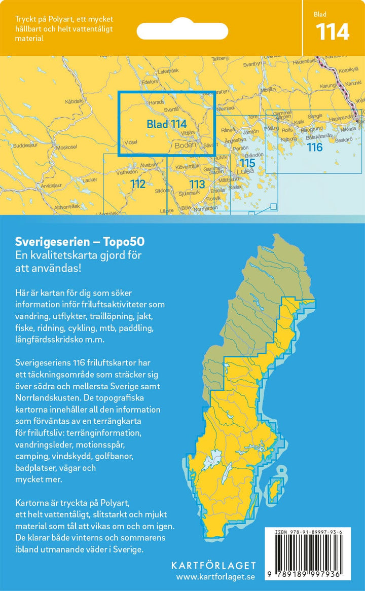 Carte topographique n° 114 - Boden (Suède) | Norstedts - Sverigeserien carte pliée Norstedts 