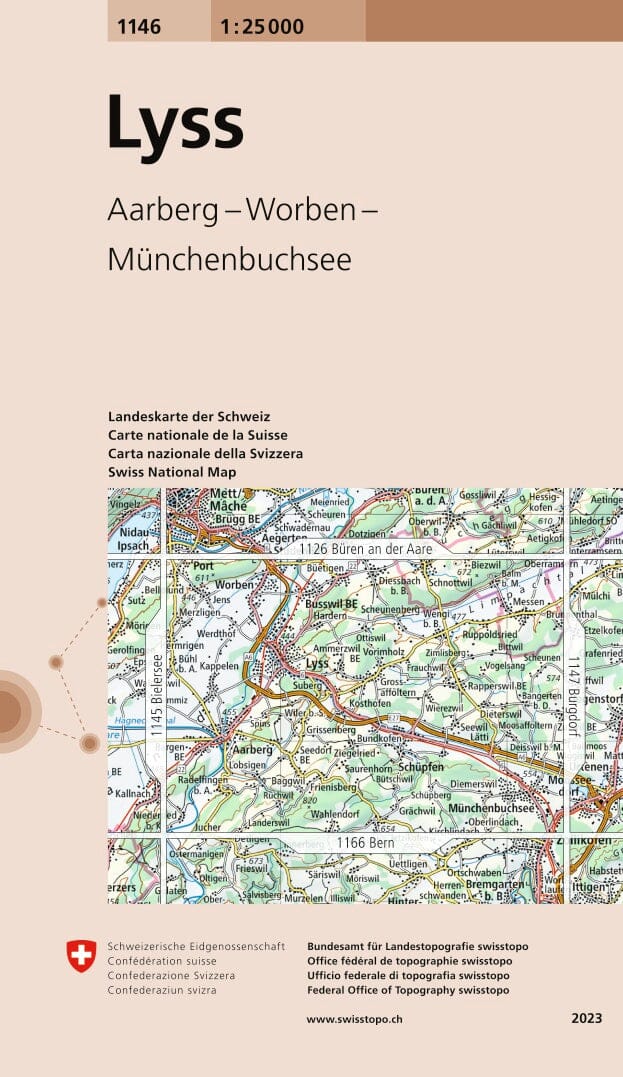 Carte topographique n° 1146 - Lyss (Suisse) | Swisstopo - 1/25 000 carte pliée Swisstopo 